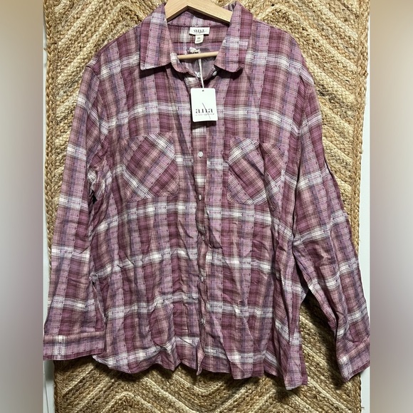 A.N.A Women's Purple Plaid Long Sleeve Flannel Shirt,Button Down,Size XXL,NWT - Picture 1 of 8